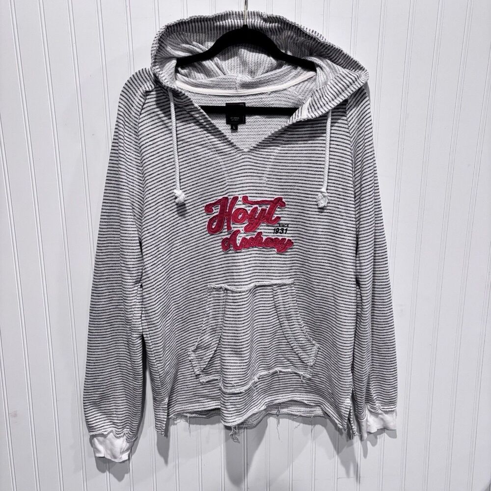 Hoyt Archery Hoodie Men’s Large Striped Distressed Pullover V-Neck Sweatshirt